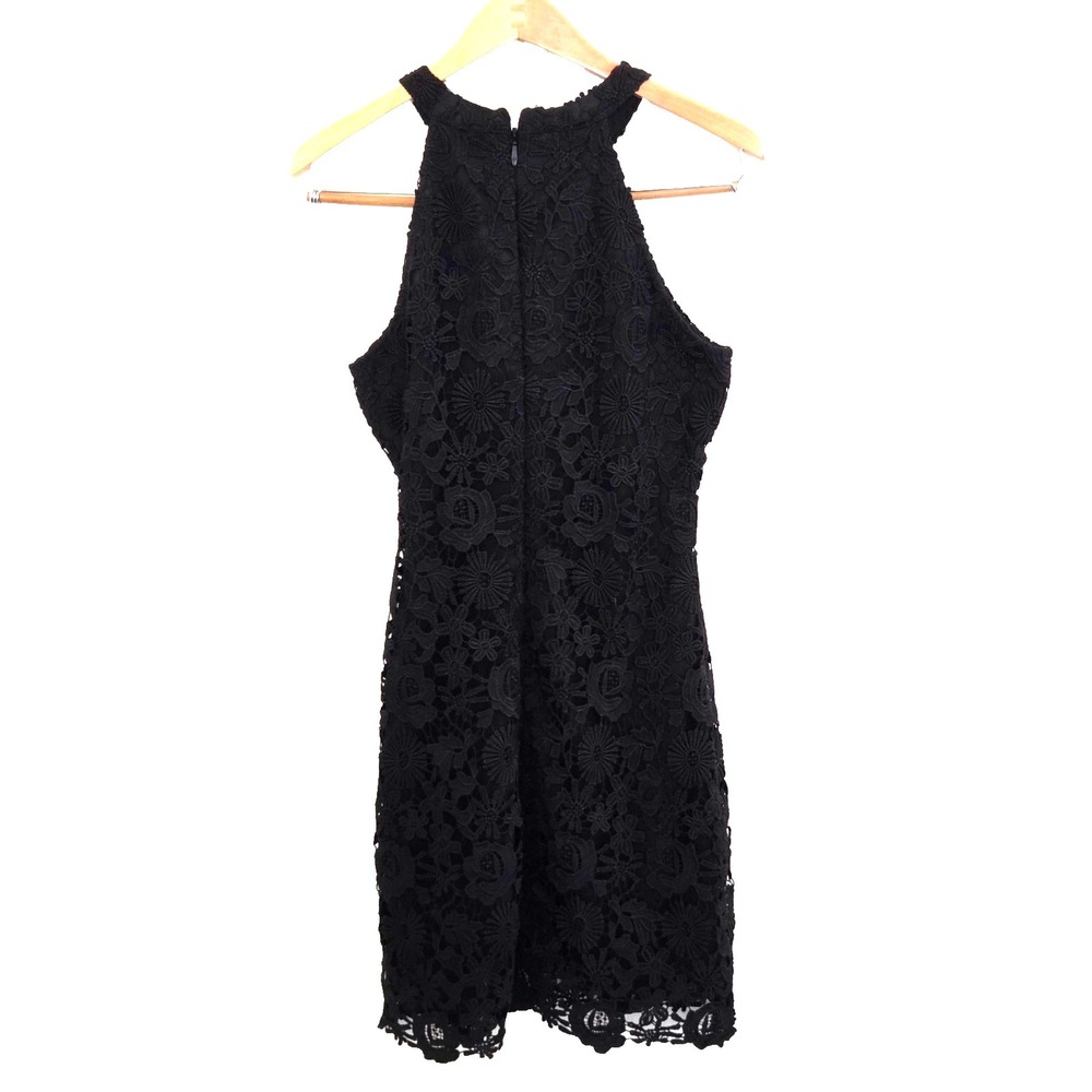 Lulus Love Poem Halter Dress Size Large Black Lace Mini Crochet Floral Party - Picture 6 of 6